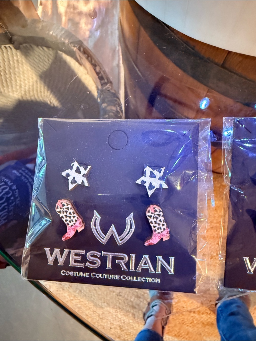 Pink Leopard Cowboy Boot & Star Earring Set